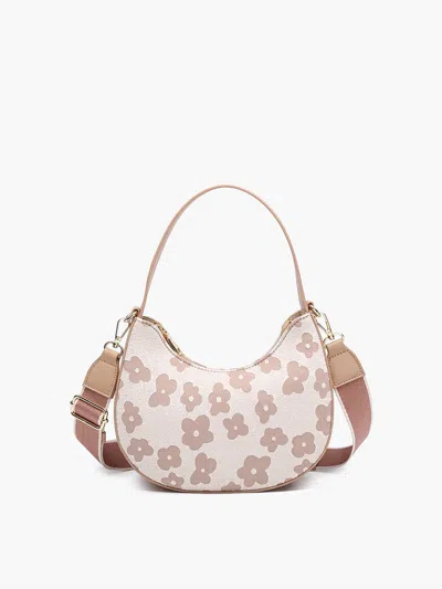 Jen & Co. Women's Donnatella Floral Half Moon Crescent Satchel Bag In Taupe In Grey
