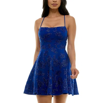 Emerald Sundae Juniors' Textured Square-neck Sleeveless Fit & Flare Dress In Blue