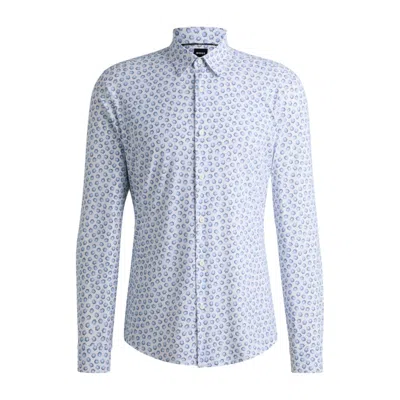 Hugo Boss Slim-fit Shirt In Floral-print Performance-stretch Jersey In Blue
