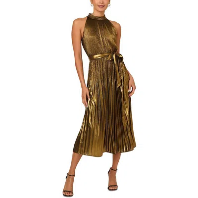 ADRIANNA PAPELL WOMENS METALLIC POLYESTER HALTER DRESS 