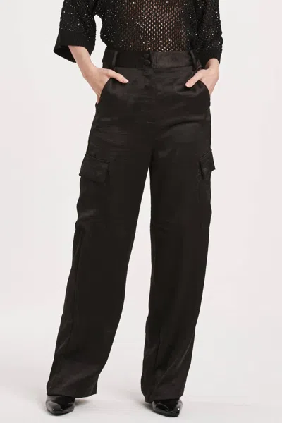 Another Love Esmeralda Cargo Satin Pants In Black In Black