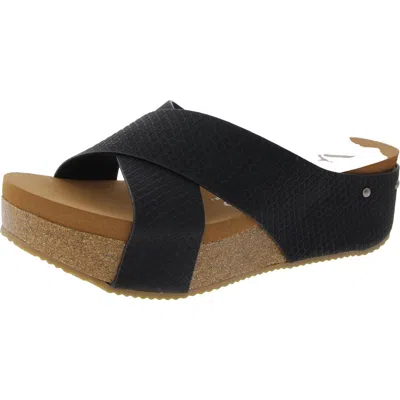 Very G Womens Animal Print Faux Leather Slide Sandals In Black