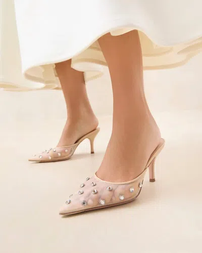 LOEFFLER RANDALL PALOMA MESH MID-HEEL CLOSED TOE MULE IN CREAM/CLEAR 
