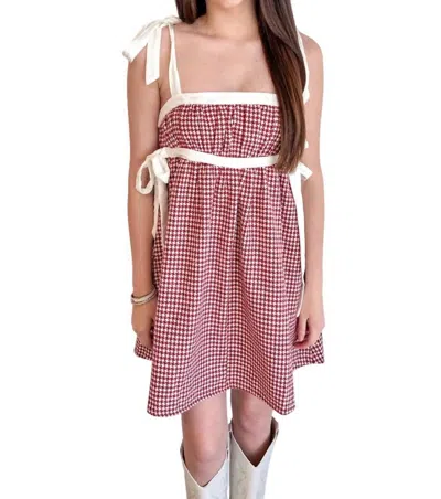 Pretty Garbage Tweed Babydoll Dress In Burgundy In White