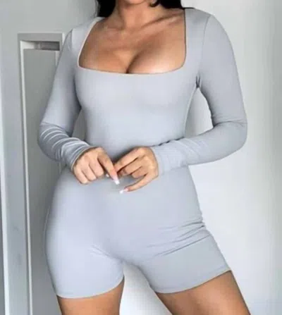 Salty Erin Square Neck Long-sleeve Romper In Ice In Blue