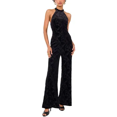1.state Women's Mock-neck Halter Jacquard Jumpsuit In Black