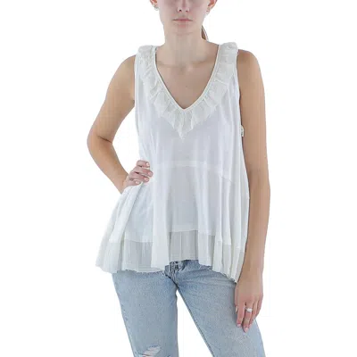 Black Tape Womens Linen Blend Frayed Hem Tank Top In White