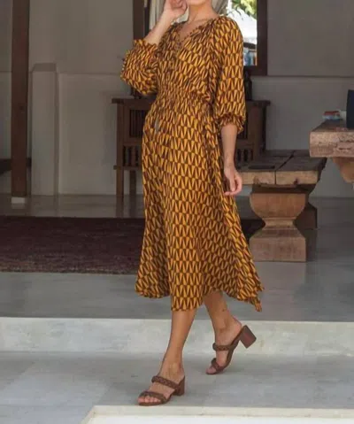 Khush Trisha Midi Dress In Yellow/black In Multi