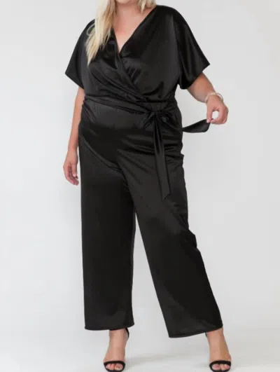 Storyteller Plus Size V Neck Wide Fit Jumpsuit In Black In Black