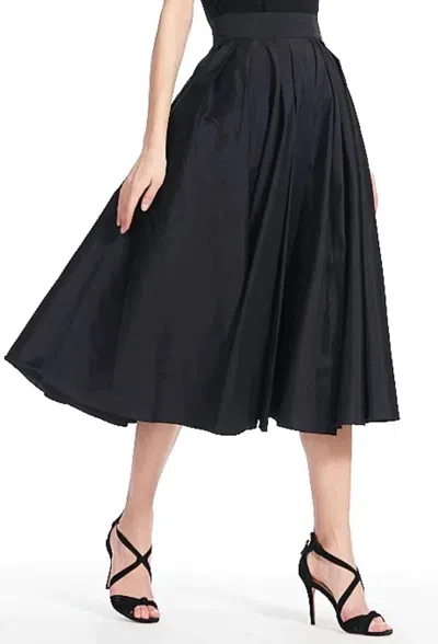 Emily Shalant Tea Length Midi Skirt In Black Taffetta In Multi