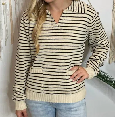 Jodifl Wide Collared V-neck Sweater In Natural And Black In Multi