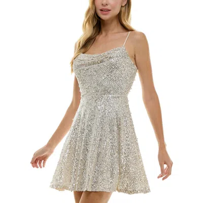 City Studio Juniors Womens Embellished Polyester Fit & Flare Dress In Multi
