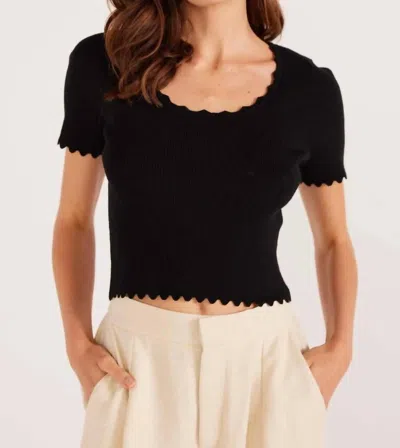 Minkpink Laura Scallop Knit Tee In Black In Black