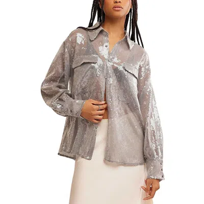 Free People Disco Margarita Sheer Sequin Button-up Shirt In Multi