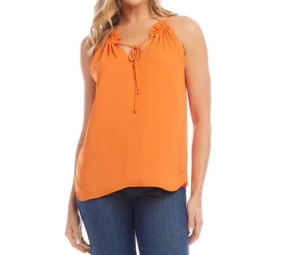Karen Kane Ruffle Tie Neck Crepe Sleeveless Top In Orange
