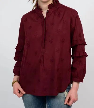 Ivy Jane Double Ruffle Sleeve Top In Wine In Pink