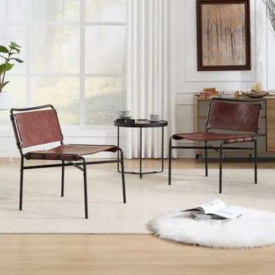 Streamdale Furniture Streamdale Retro Leather Leisure Chair Set (2) With Metal Legs