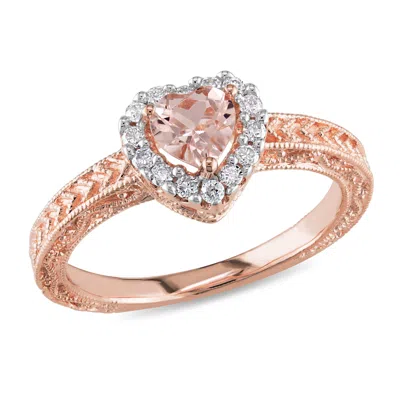 Mimi & Max 1/7ct Tdw Diamond And Morganite Heart Halo Ring Rose Silver In Pink