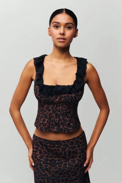 Danielle Guizio Ny Paloma Lace Top In Leopard