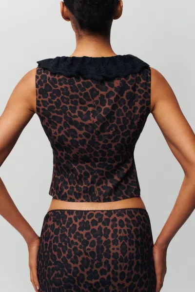 Danielle Guizio Ny Paloma Lace Top In Leopard