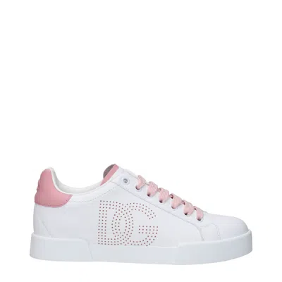 Dolce & Gabbana Portofino Low-top Leather Sneakers With Lateral Monogram In Pink