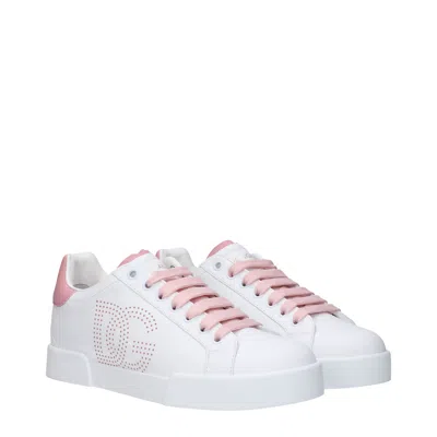 Dolce & Gabbana Portofino Low-top Leather Sneakers With Lateral Monogram In Pink
