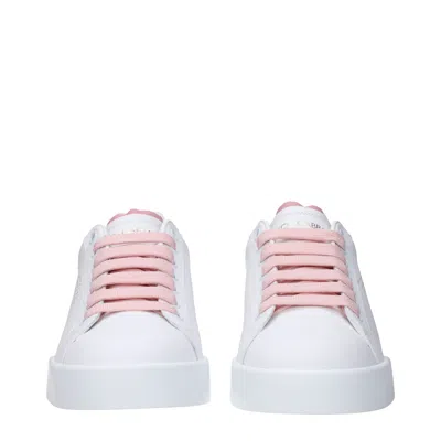 Dolce & Gabbana Portofino Low-top Leather Sneakers With Lateral Monogram In Pink