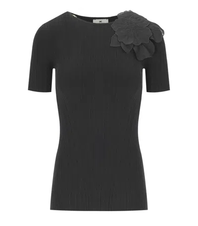 Elisabetta Franchi Black T-shirt With Flower