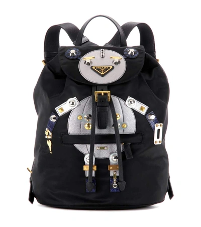 Prada Robot Large Appliquéd Shell And Leather Backpack
