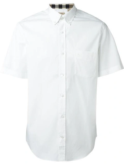 Shop Burberry Short-sleeved Stretch Cotton Poplin Shirt In White