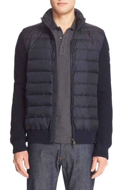 Shop Moncler Quilted Down Sweater Jacket In Navy