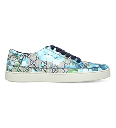 Shop Gucci Blossom Logo And Bloom-print Canvas Trainers In Blue Other