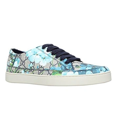Shop Gucci Blossom Logo And Bloom-print Canvas Trainers In Blue Other