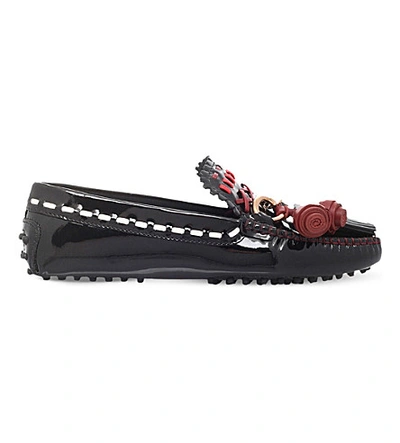 Tod's Gommini Embellished Patent Leather Driving Shoes In Blk/other
