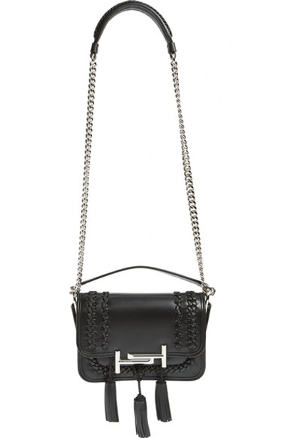 Shop Tod's 'mini Double T' Leather Shoulder Bag In Black