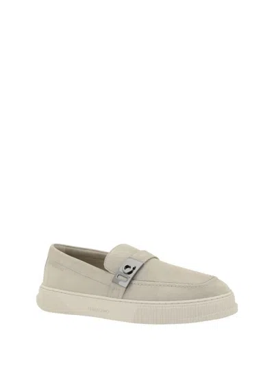 Ferragamo Men Gancini Loafers In Beige