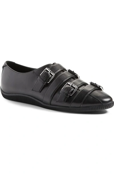 Opening Ceremony 'novva' Buckled Strappy Leather Flats In Black Shiny