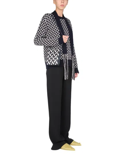 Jil Sander Fringed Tie-neck Intarsia Wool Sweater In Multicolour
