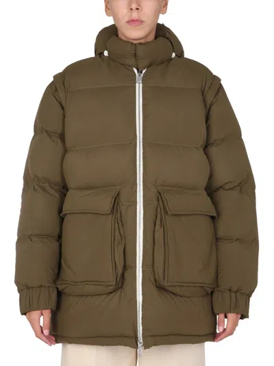 Sunnei Removable Sleeved Puffy Down Jacket In Military Green