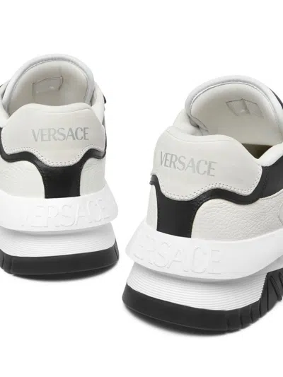 Versace White And Black Sneaker With Inserts And Chunky Sole In Leather Man In Black