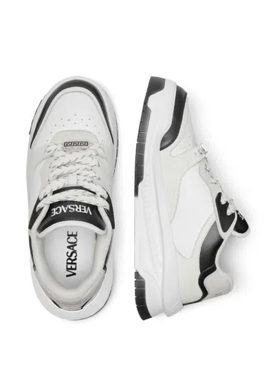 Versace White And Black Sneaker With Inserts And Chunky Sole In Leather Man In Black
