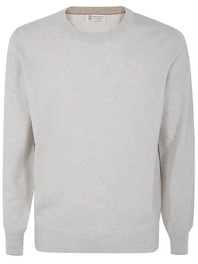 Brunello Cucinelli Light Grey Virgin Wool And Cashmere Jumper In White