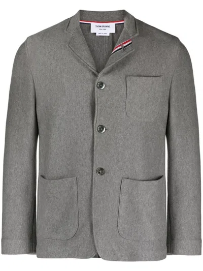 Thom Browne Men Sack Jacket In Double Face Knit Eng Rwb Stripe In Grey