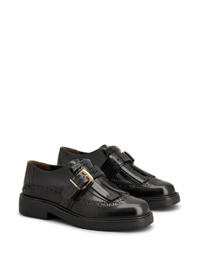 Tod's Monk Strap In Leather With English Dovetail Stitching And Fringe In Black