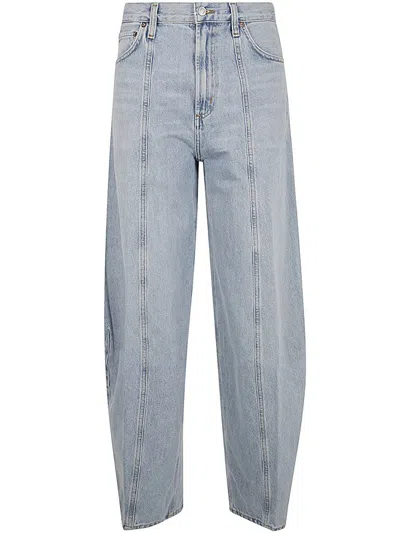 Agolde Luna Pieced High Waist Raw Hem Barrel Jeans In Blue