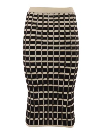 Elisabetta Franchi Micro-ruffles Midi Skirt In Black