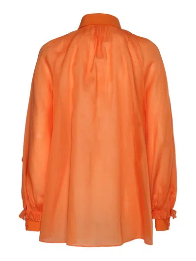 Alberta Ferretti Cotton Shirt With Cuffed And Ruffled Sleeves In Orange