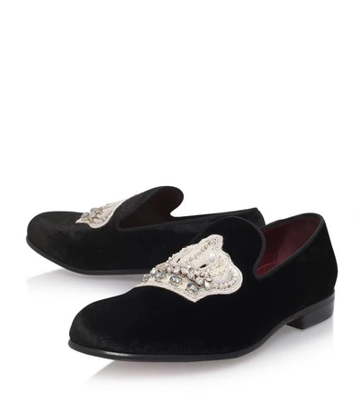 Shop Dolce & Gabbana Velvet Crest Carpet Slippers