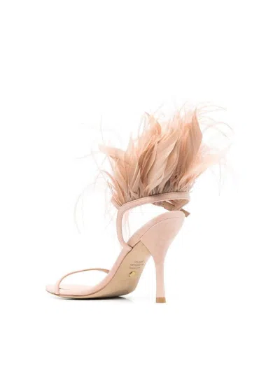 Stuart Weitzman Feather Embellished Open Toe Sandals In Multicolor