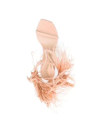 Stuart Weitzman Feather Embellished Open Toe Sandals In Multicolor